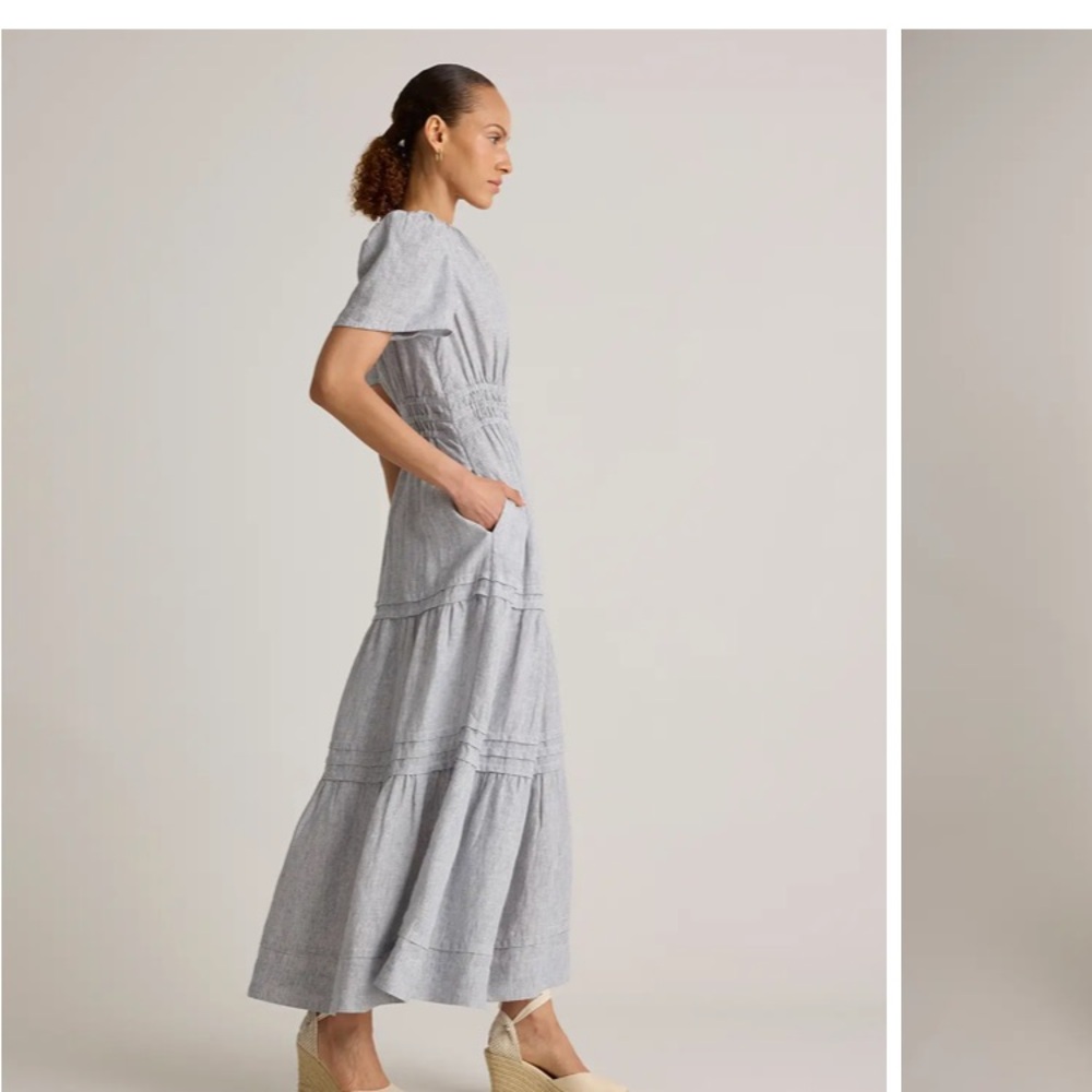 EUC Quince size xs Blue and White Striped Linen Maxi Dress - Picture 6 of 10